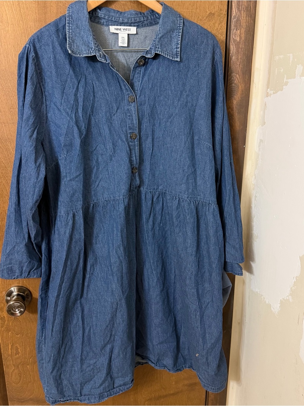 Nine West Denim Blue Midi Shirt Dress